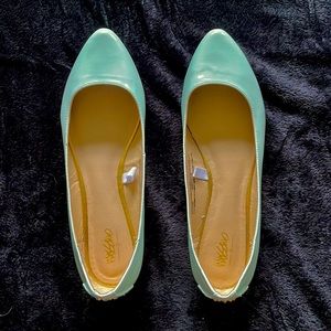 Mint green, gold studded flat shoes
